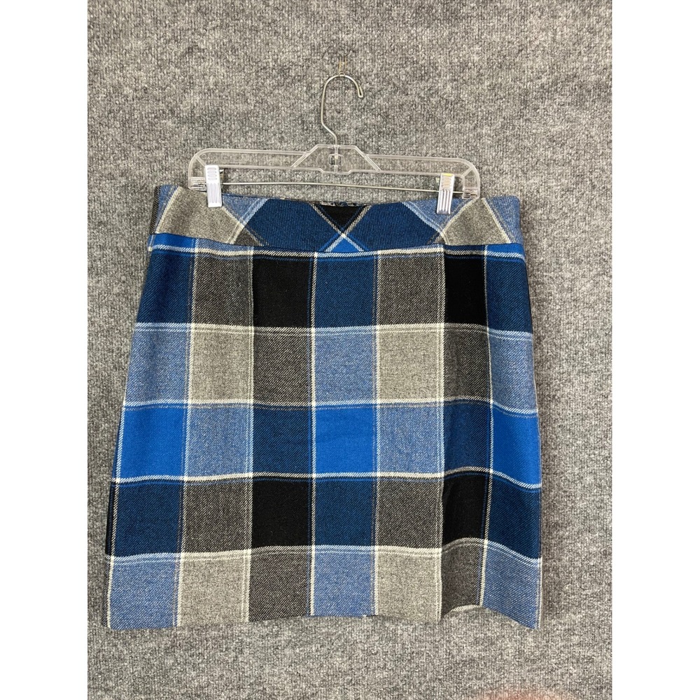 Talbots Plaid Skirt Women 16P Blue Excellent‎ Wool Blend Mini VN4889